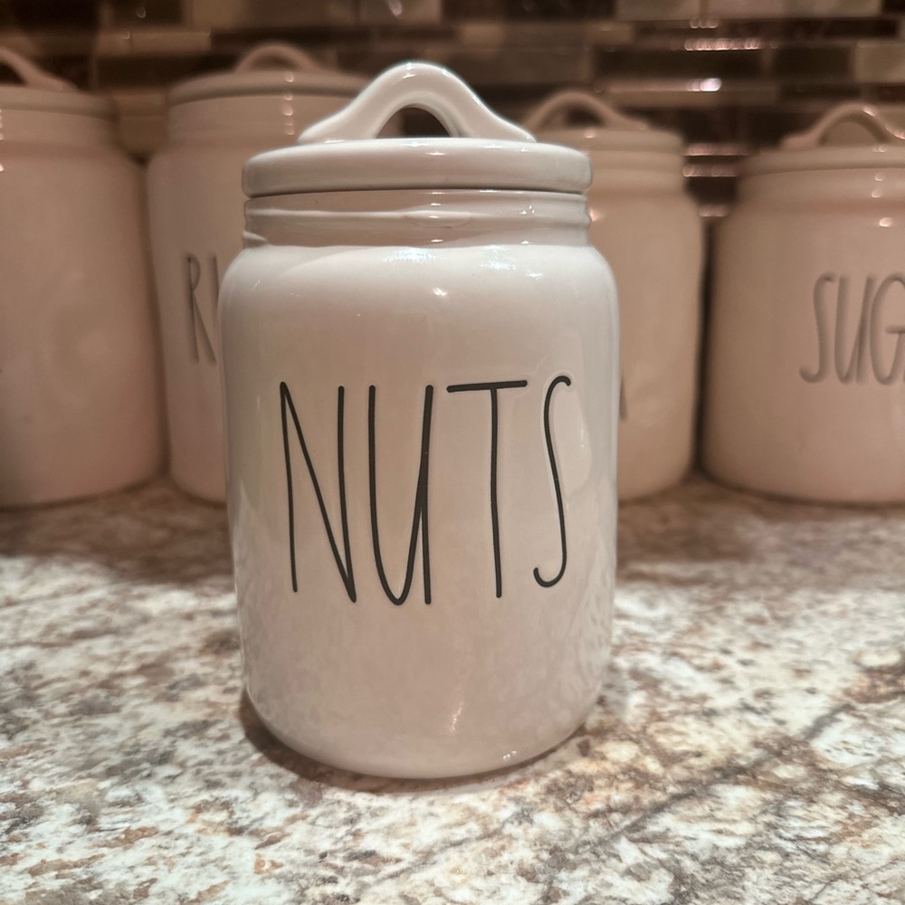Rae Dunn White NUTS Ceramic Food Storage Canister